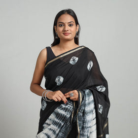 Black Elegant Tie & Dye Shibori Silk Saree Online in India