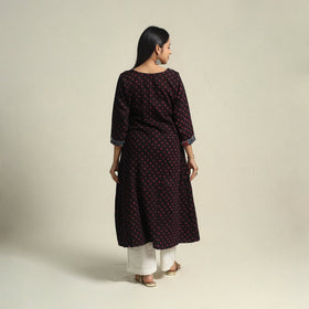 Black Tie-dye Cotton Patchwork A-Line Bandhani Kurta for Women