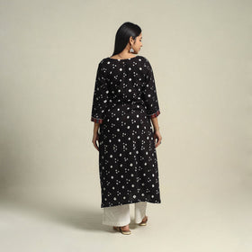 Black Tie-dye Cotton Patchwork A-Line Bandhani Kurta for Women