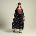 Black Tie-dye Cotton Patchwork A-Line Bandhani Kurta for Women