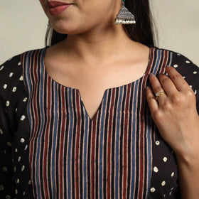 Black Tie-dye Cotton Patchwork Straight Bandhani Kurta for Women