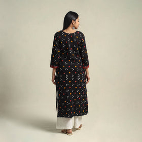 Black Tie-dye Cotton Patchwork Straight Bandhani Kurta for Women