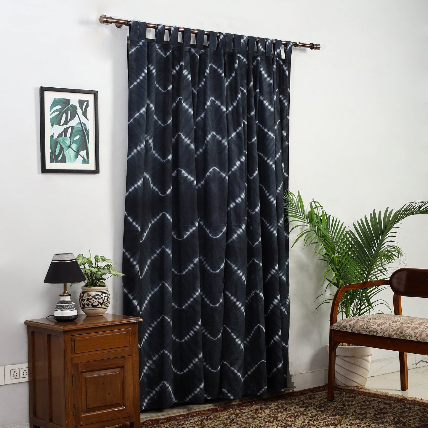 Black - tie & dye cotton shibori curtain for door (set