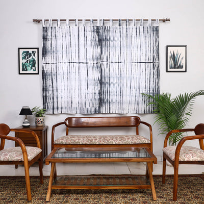 Black - tie & dye cotton shibori curtain for window (set