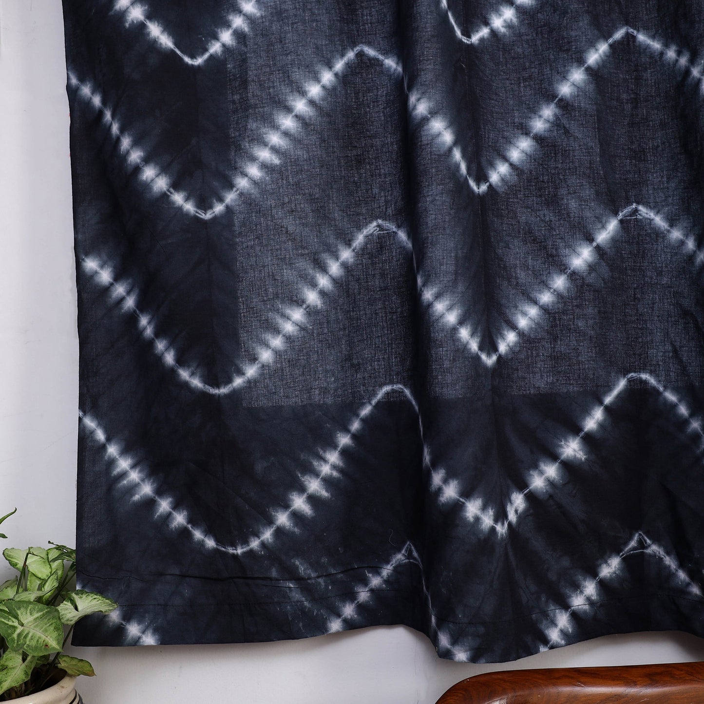 Black - tie & dye cotton shibori curtain for window (set