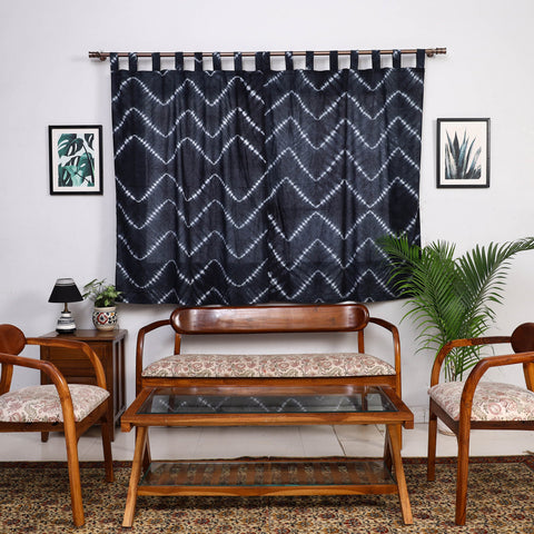 Black - tie & dye cotton shibori curtain for window (set