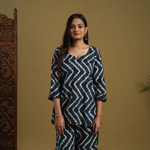 Buy Black Tie & Dye Cotton Shibori Co-Ord Set Online