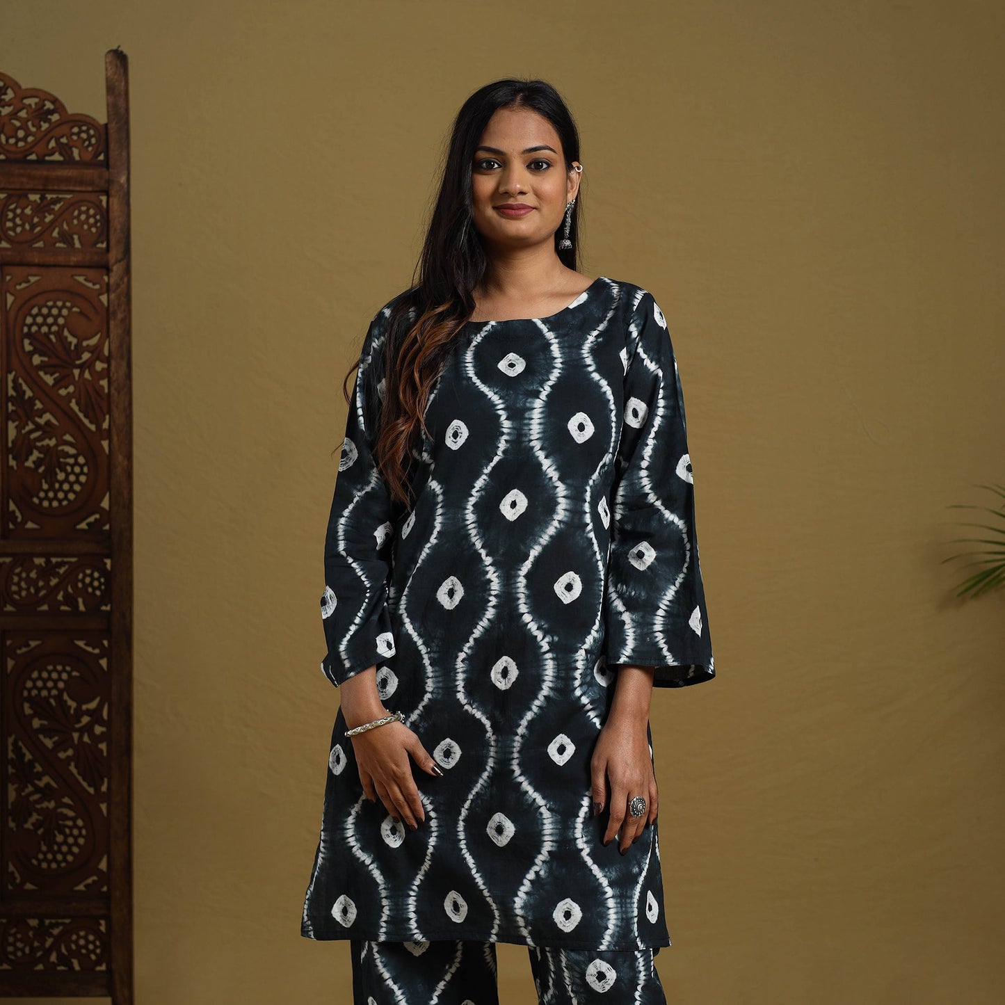  Black Tie & Dye Cotton Shibori Co-Ord Set 