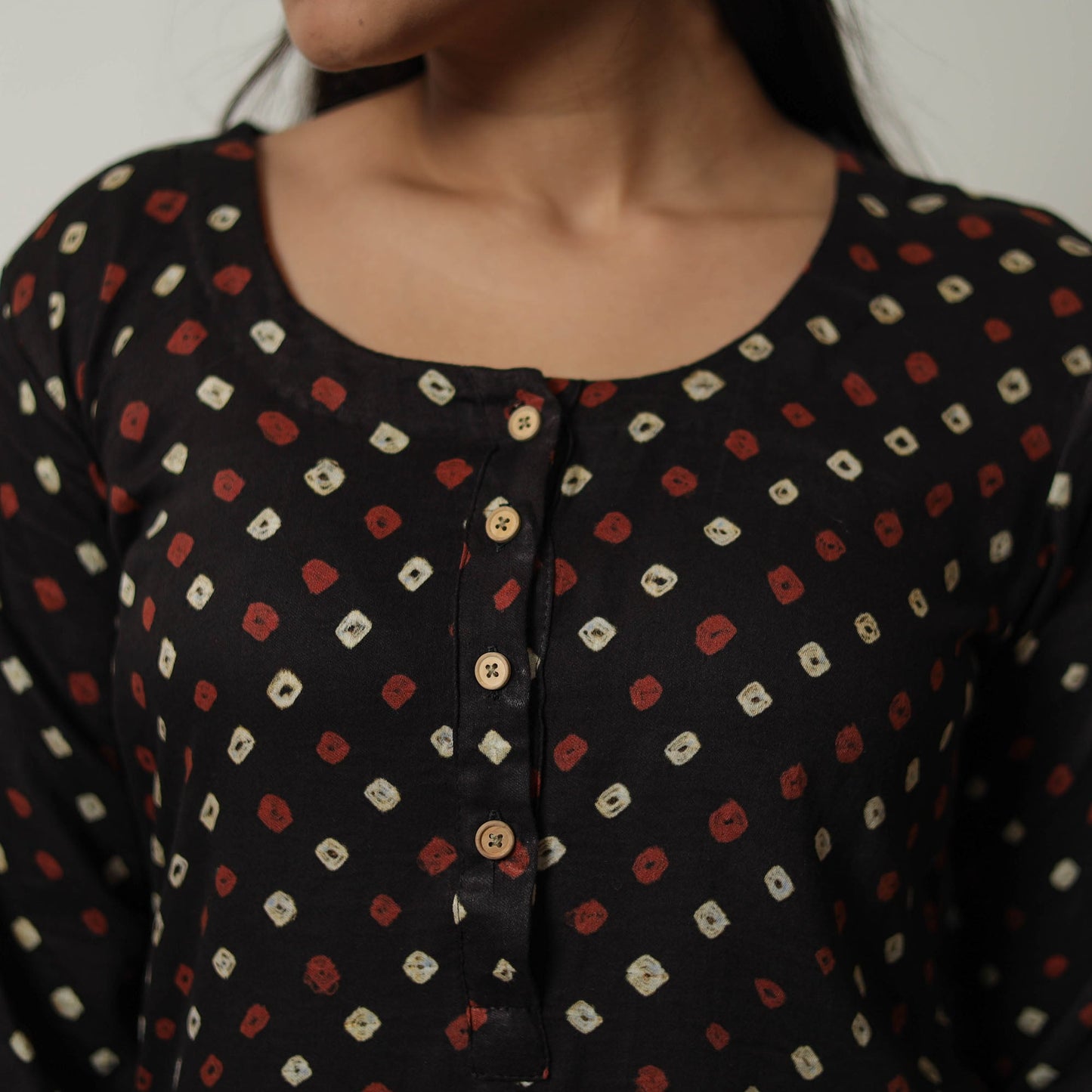 Buy Black Tie & dye Cotton Straight Bandhani Kurta for Women