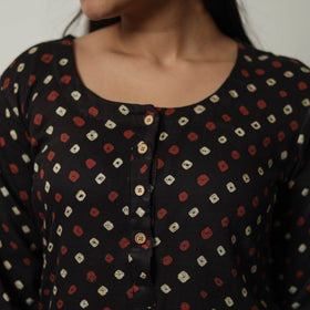Buy Black Tie & dye Cotton Straight Bandhani Kurta for Women