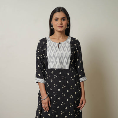 Buy Black Tie & dye Cotton Straight Bandhani Kurta for Women