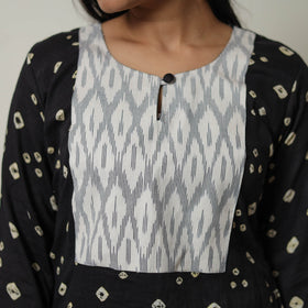 Buy Black Tie & dye Cotton Straight Bandhani Kurta for Women