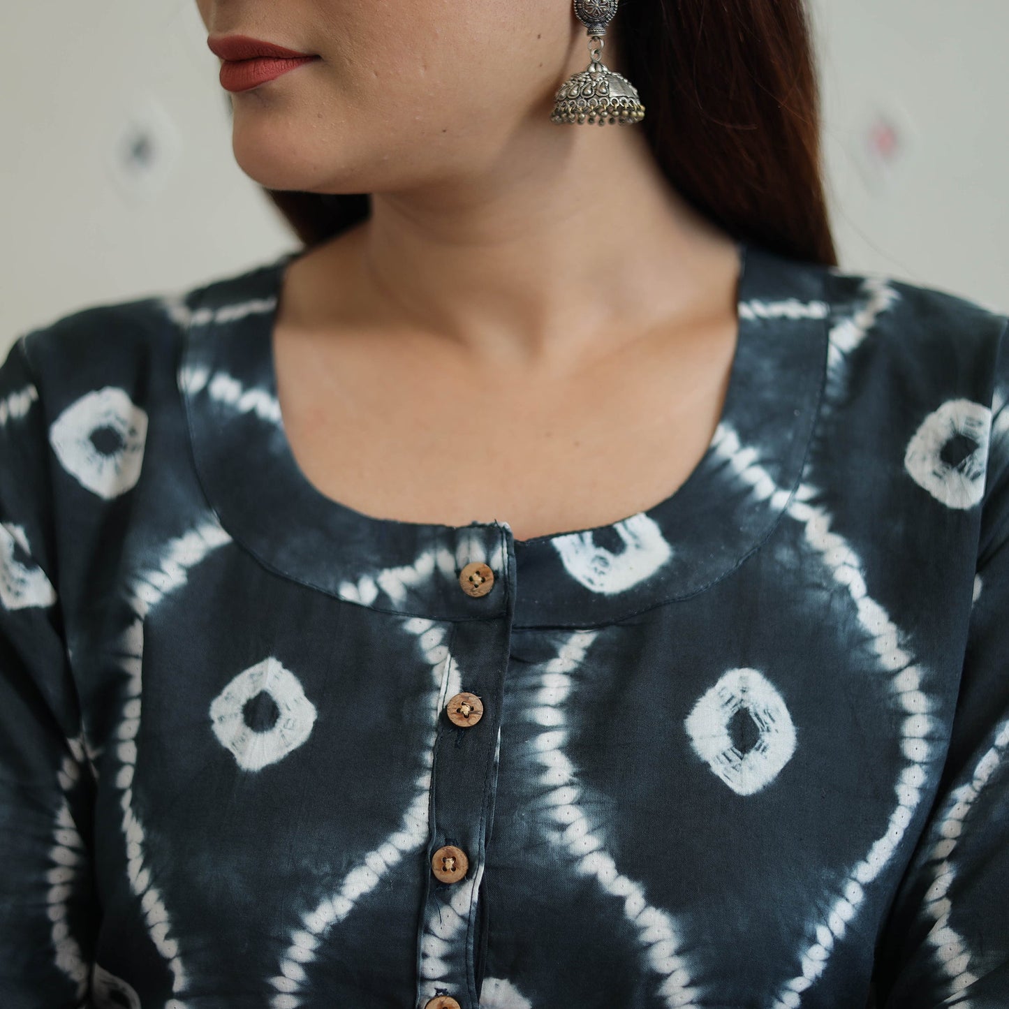  Black Tie & Dye Cotton Straight Shibori Kurta for Women