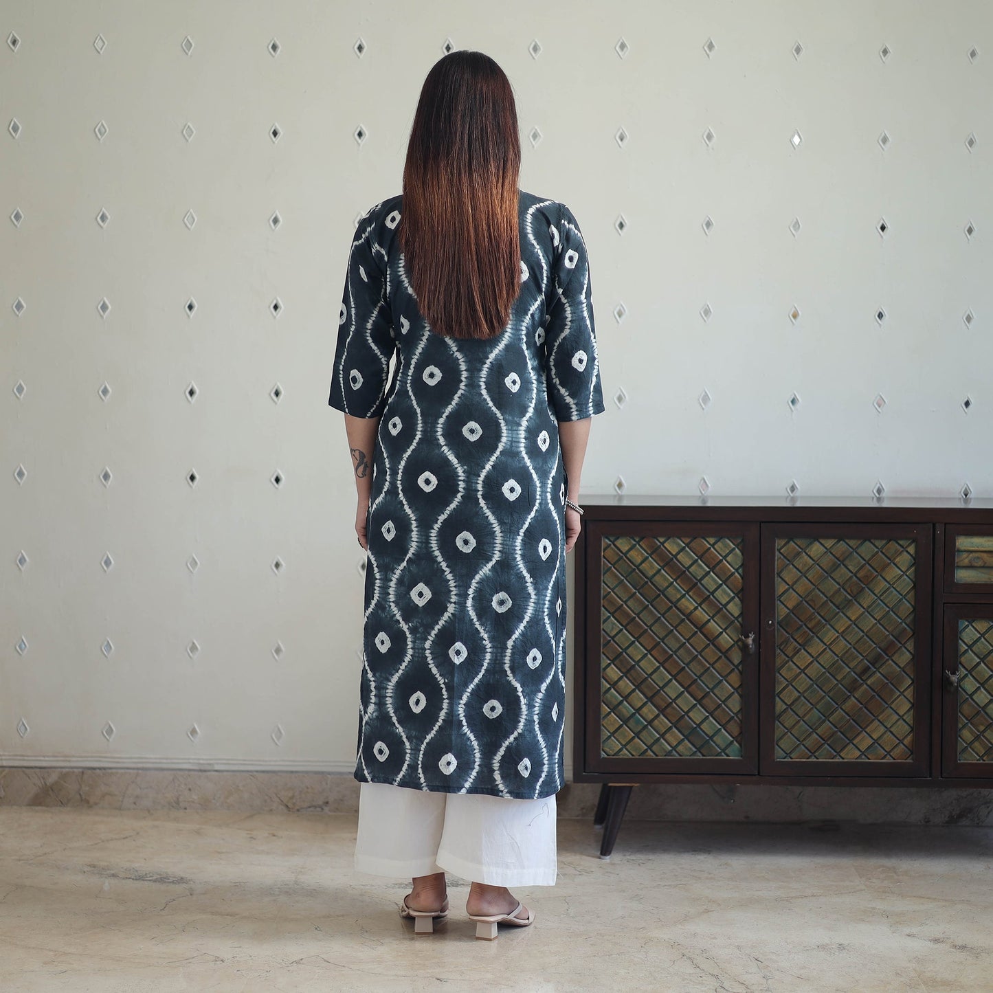  Black Tie & Dye Cotton Straight Shibori Kurta for Women