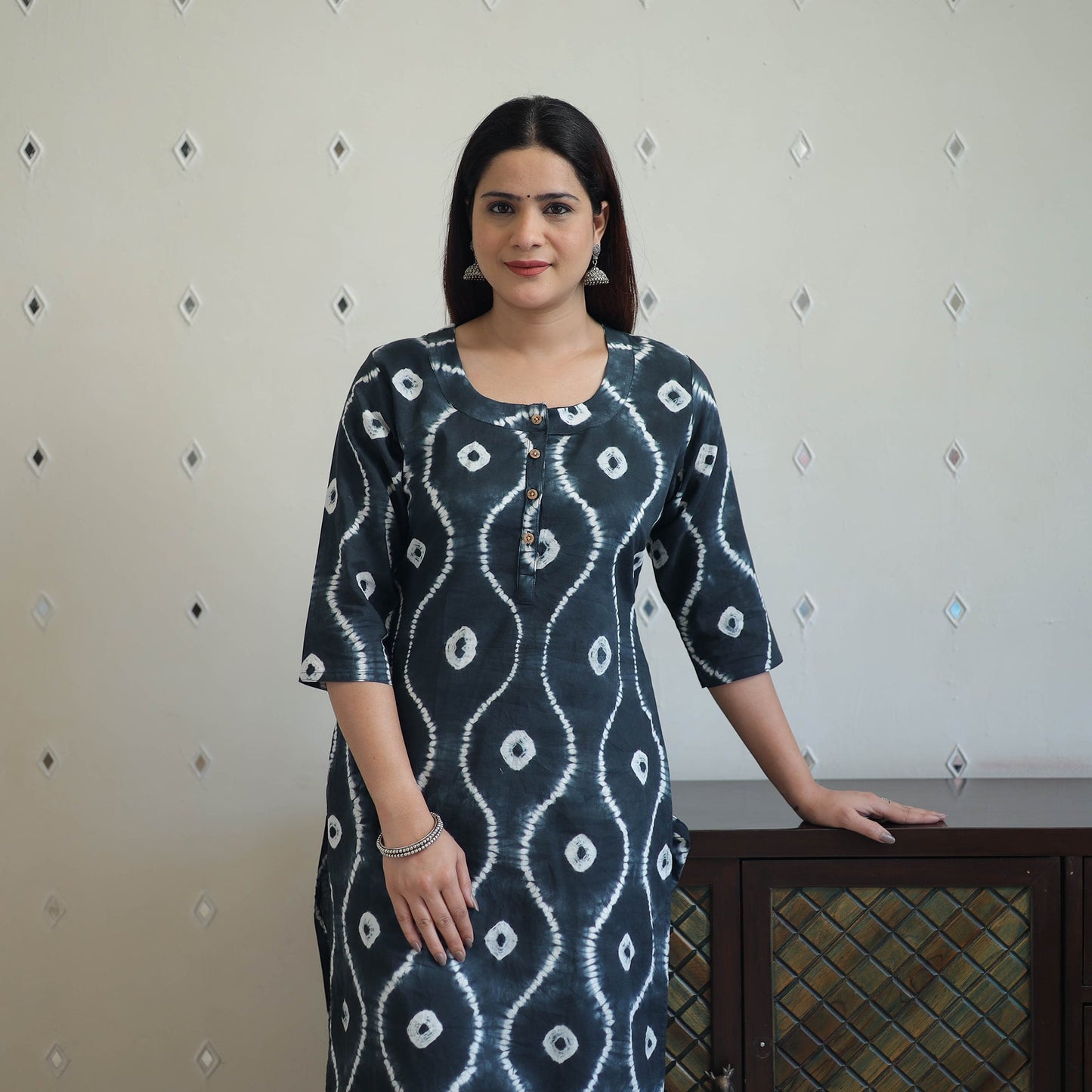  Black Tie & Dye Cotton Straight Shibori Kurta for Women