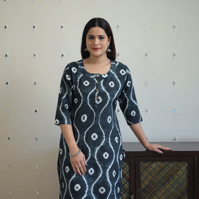  Black Tie & Dye Cotton Straight Shibori Kurta for Women