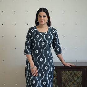  Black Tie & Dye Cotton Straight Shibori Kurta for Women