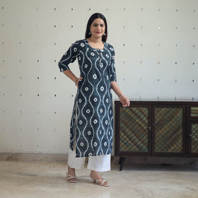  Black Tie & Dye Cotton Straight Shibori Kurta for Women