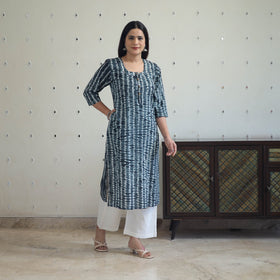 Buy Black Tie & Dye Cotton Straight Shibori Kurta for Women