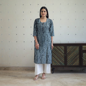 Buy Black Tie & Dye Cotton Straight Shibori Kurta for Women