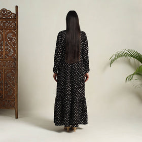 Black - Tie & Dye Cotton Tiered Fit & Flare Bandhani Dress 07