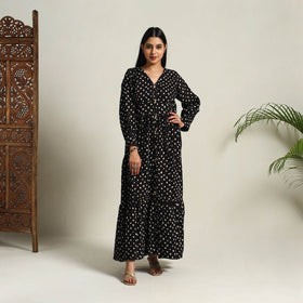 Black - Tie & Dye Cotton Tiered Fit & Flare Bandhani Dress 07