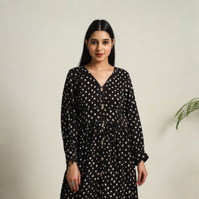 Black - Tie & Dye Cotton Tiered Fit & Flare Bandhani Dress 07