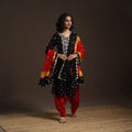 Black - tie-dye embroidered cotton bandhani kurta set (set