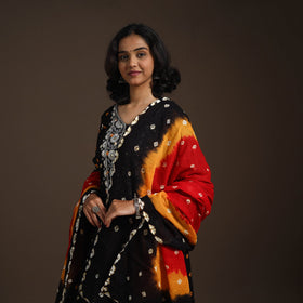 Black - tie-dye embroidered cotton bandhani kurta set (set