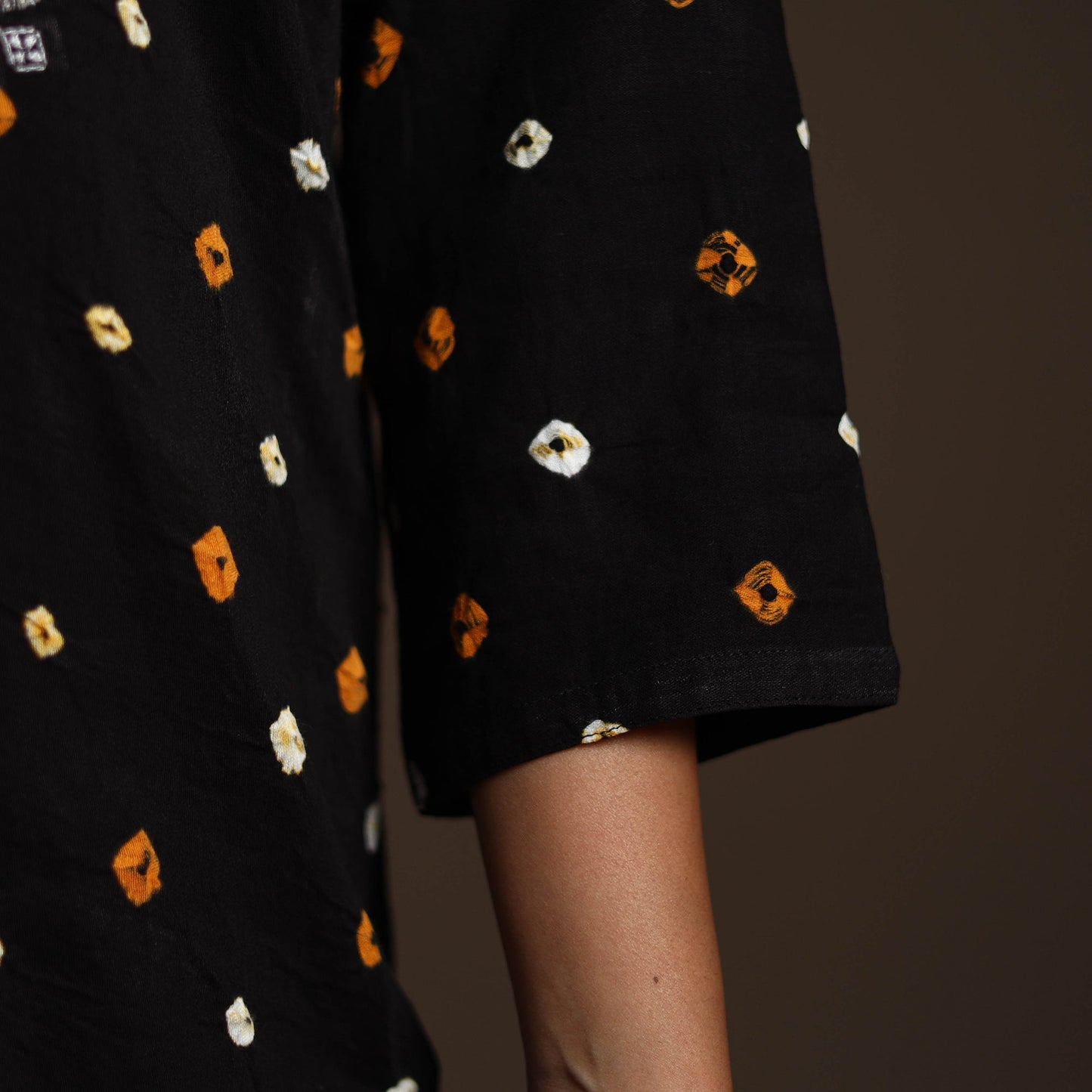 Black - tie-dye embroidered cotton bandhani kurta set (set