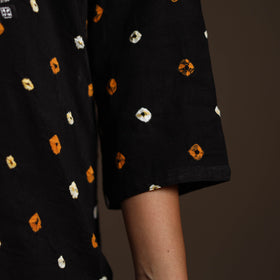 Black - tie-dye embroidered cotton bandhani kurta set (set