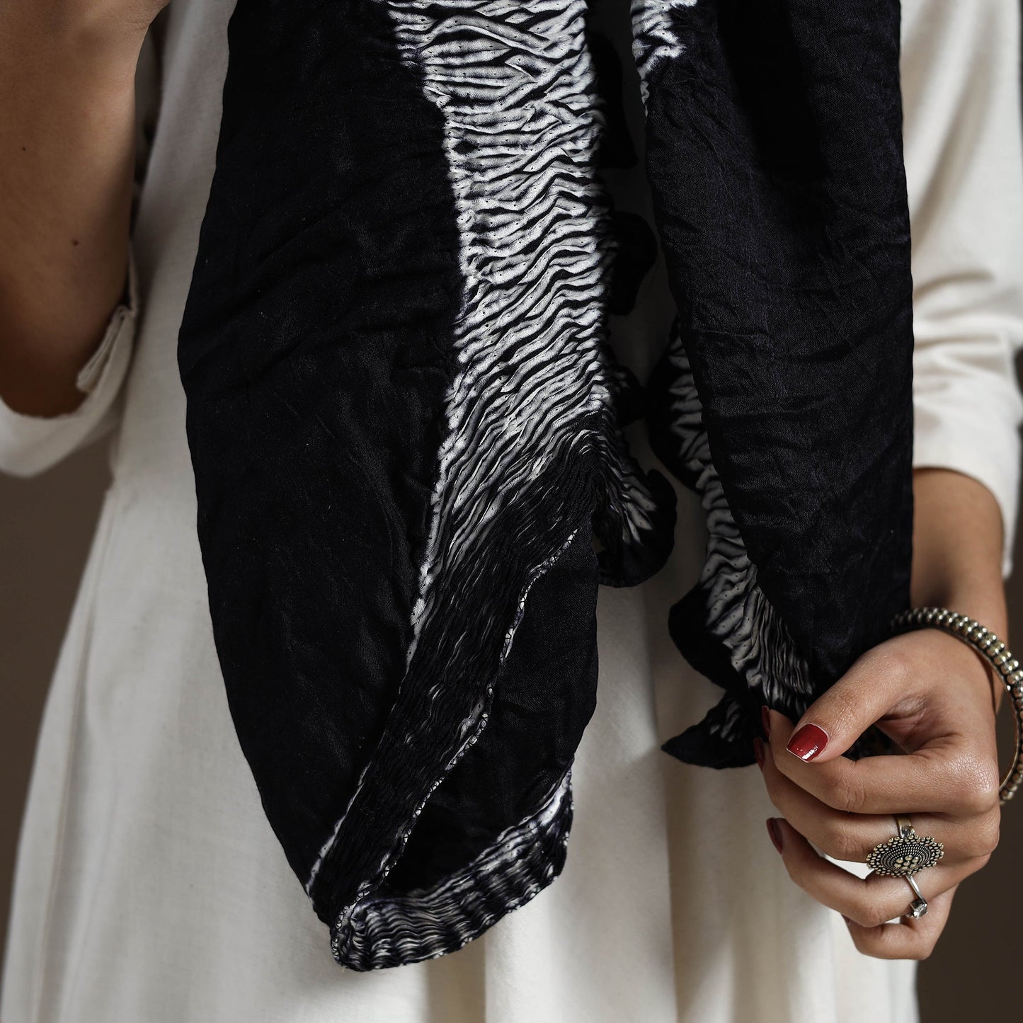 Buy Black Tie & Dye Gajji Silk Shibori Stole