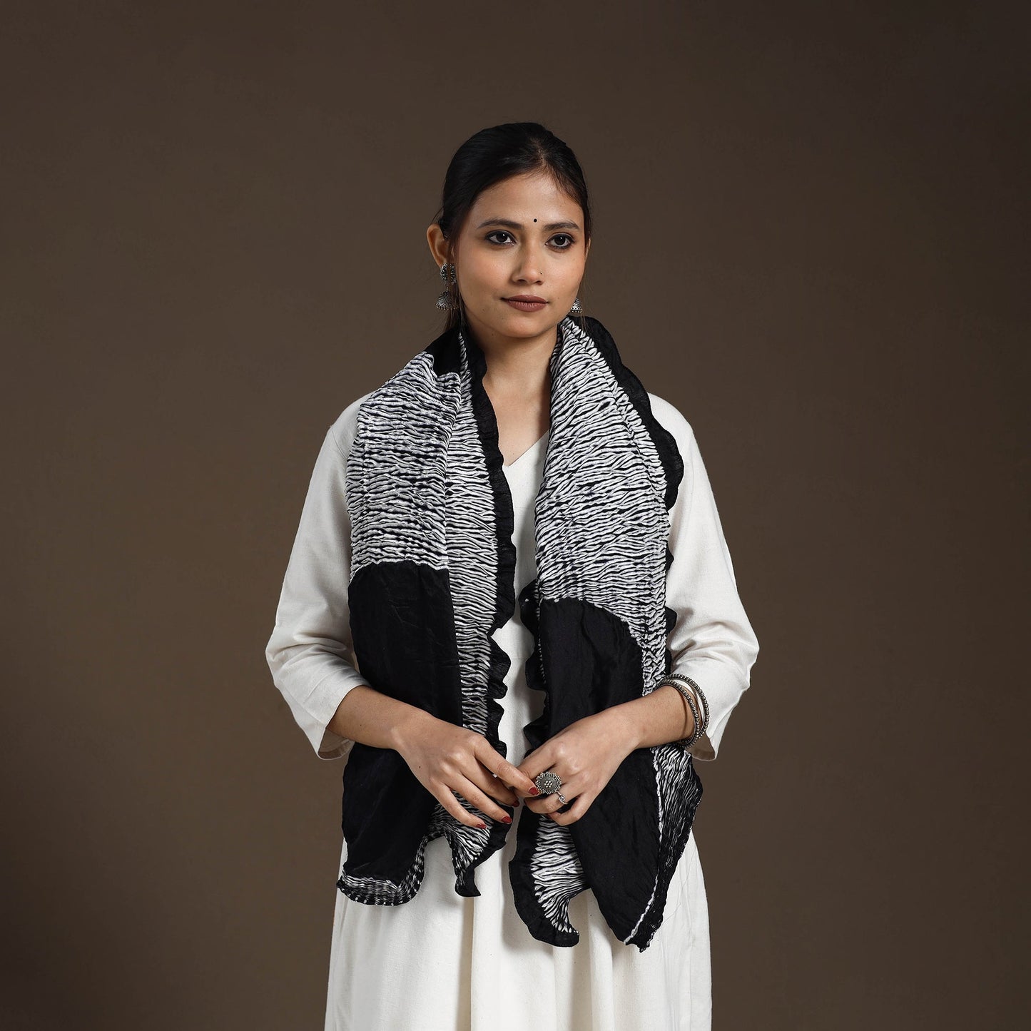 Buy Black Tie & Dye Gajji Silk Shibori Stole