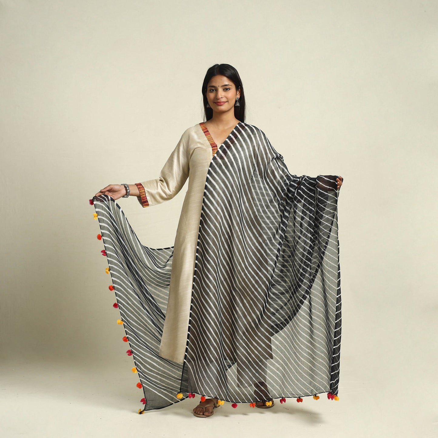 Black Tie & Dye Kota Doria Cotton Leheriya Dupatta