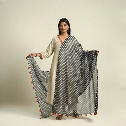 Black Tie & Dye Kota Doria Cotton Leheriya Dupatta