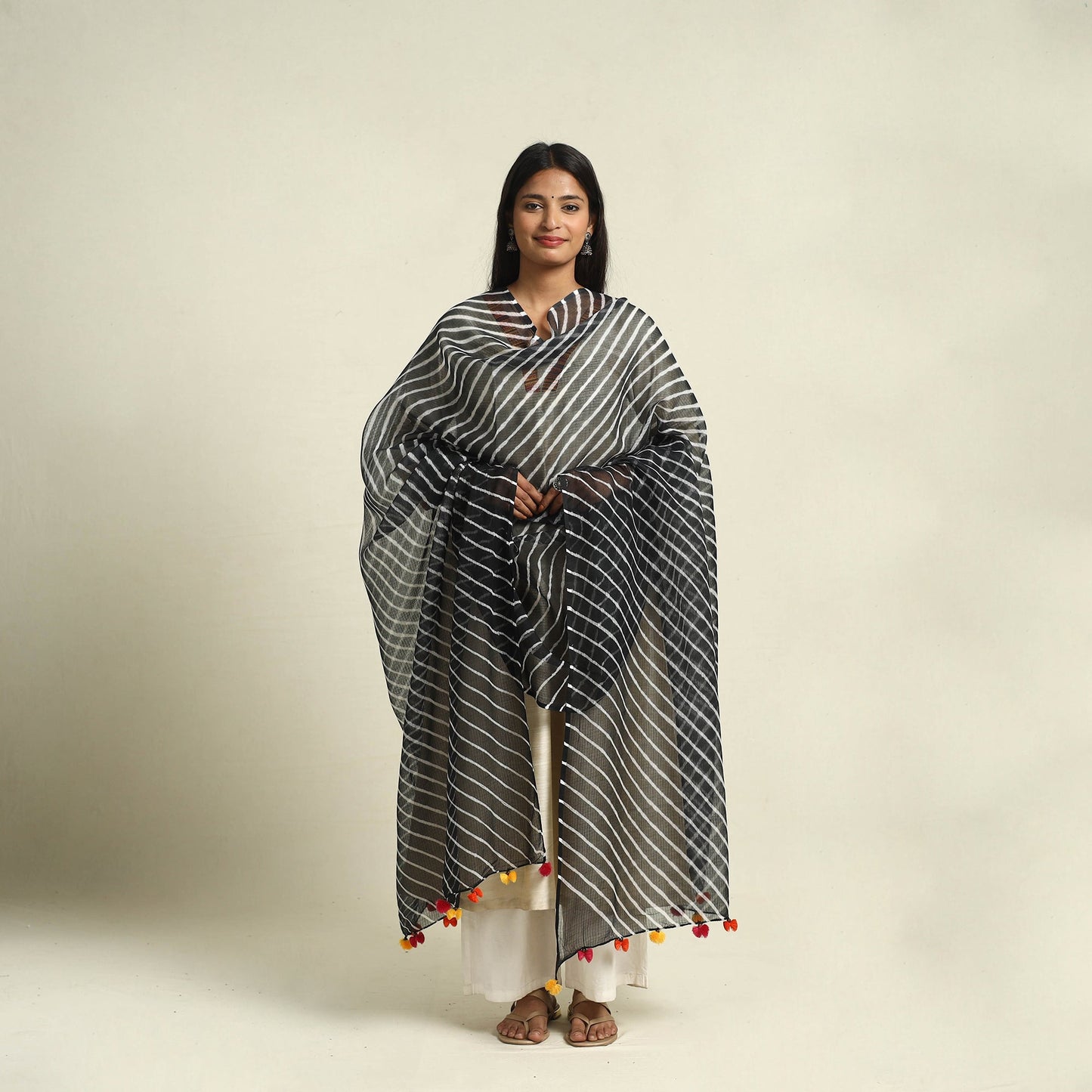 Black Tie & Dye Kota Doria Cotton Leheriya Dupatta