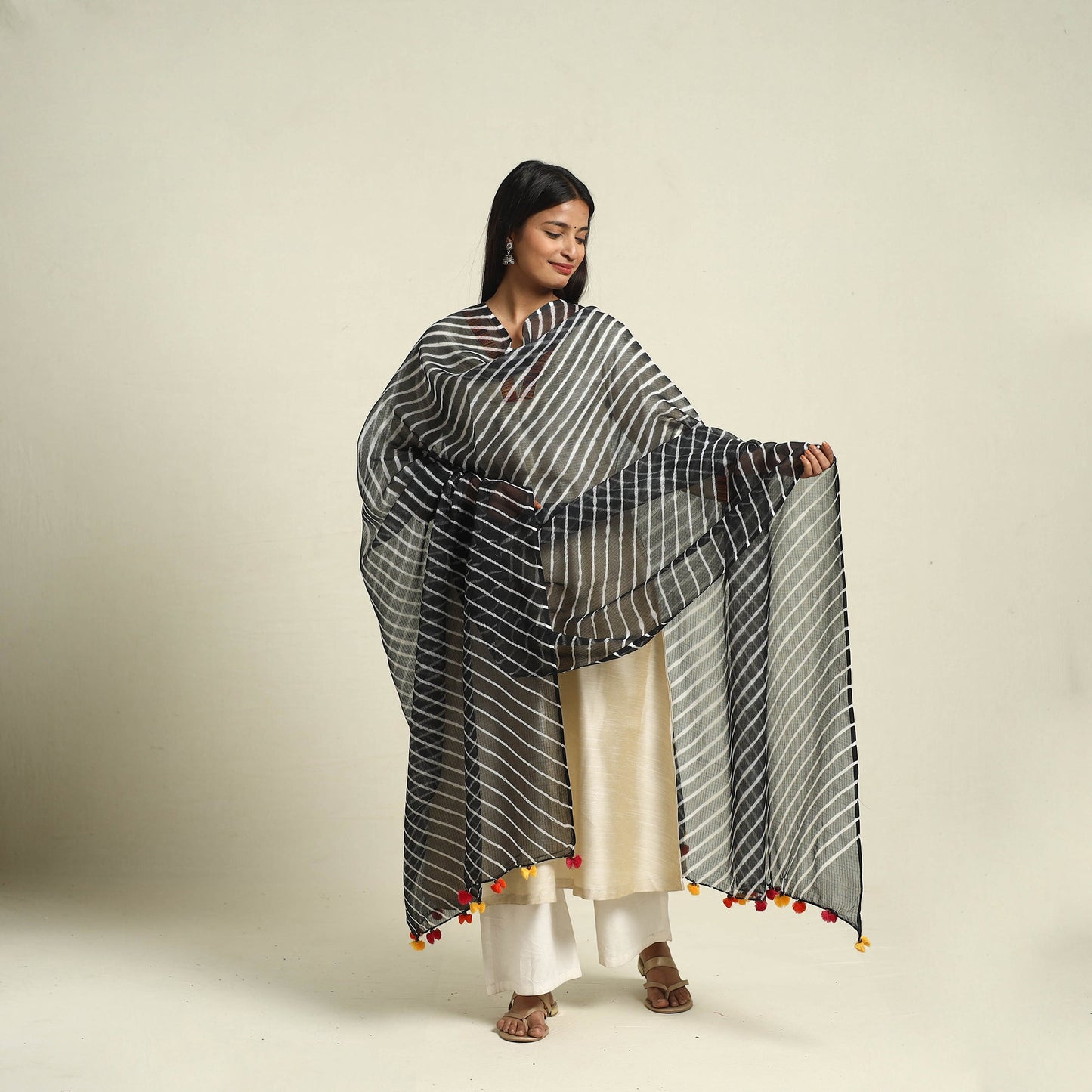 Black Tie & Dye Kota Doria Cotton Leheriya Dupatta