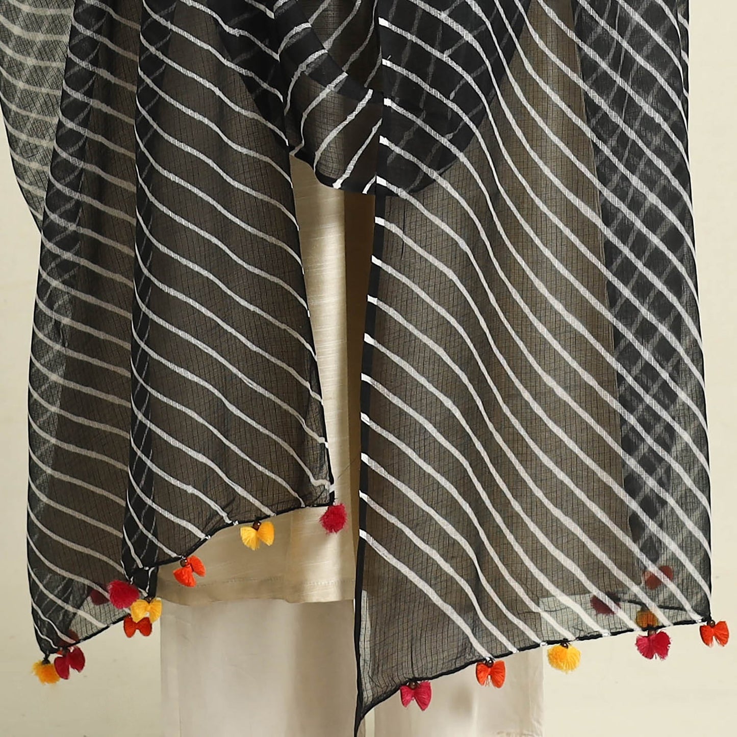 Black Tie & Dye Kota Doria Cotton Leheriya Dupatta