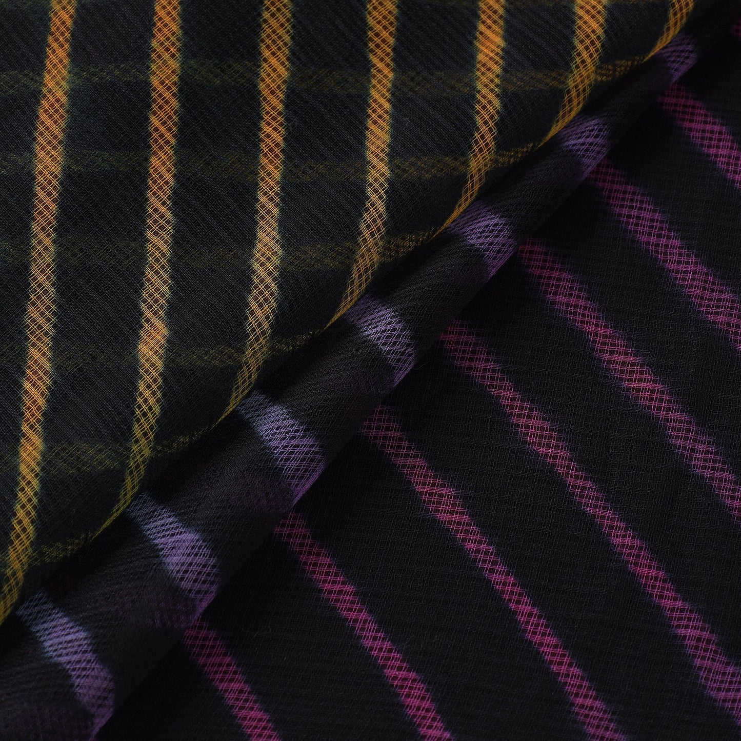 Black Leheriya Tie-Dye Kota Doria Cotton Fabric