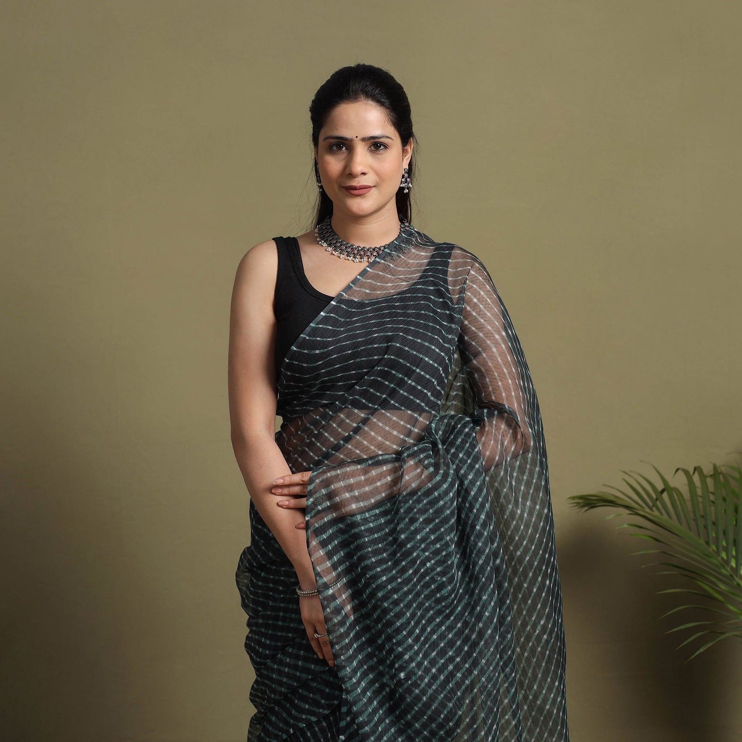 Buy Black Tie-Dye Kota Doria Cotton Leheriya Saree