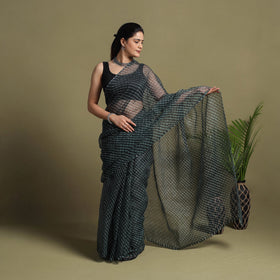 Buy Black Tie-Dye Kota Doria Cotton Leheriya Saree