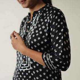 Black - tie & dye modal silk straight bandhani kurta 03