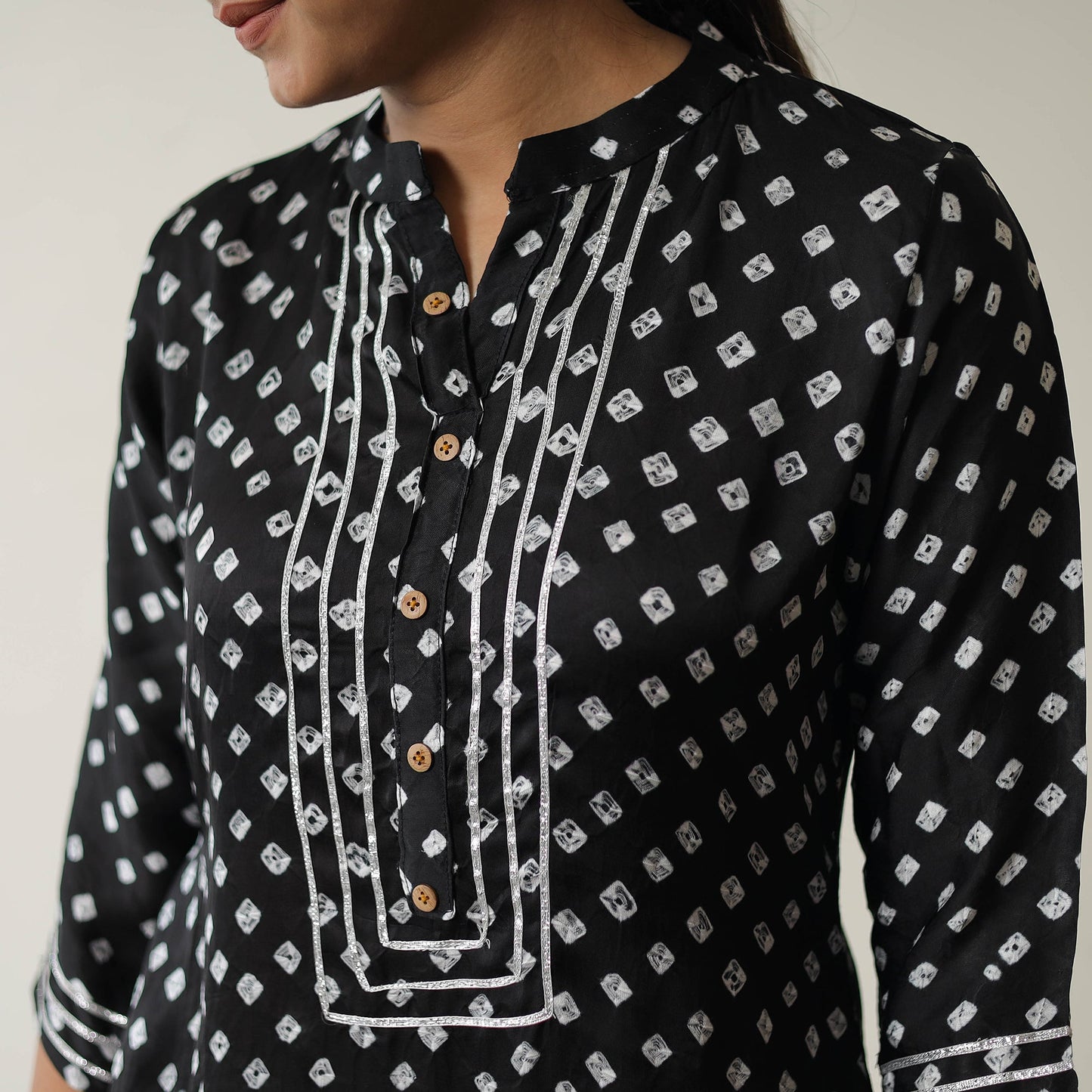 Black - tie & dye modal silk straight bandhani kurta 03