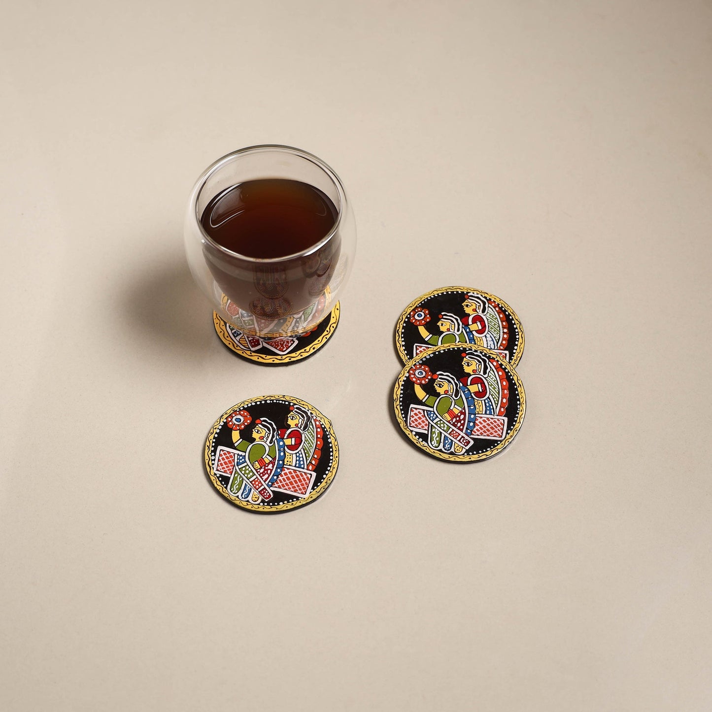 Tikuli art handpainted wooden coasters (set of 4) 01