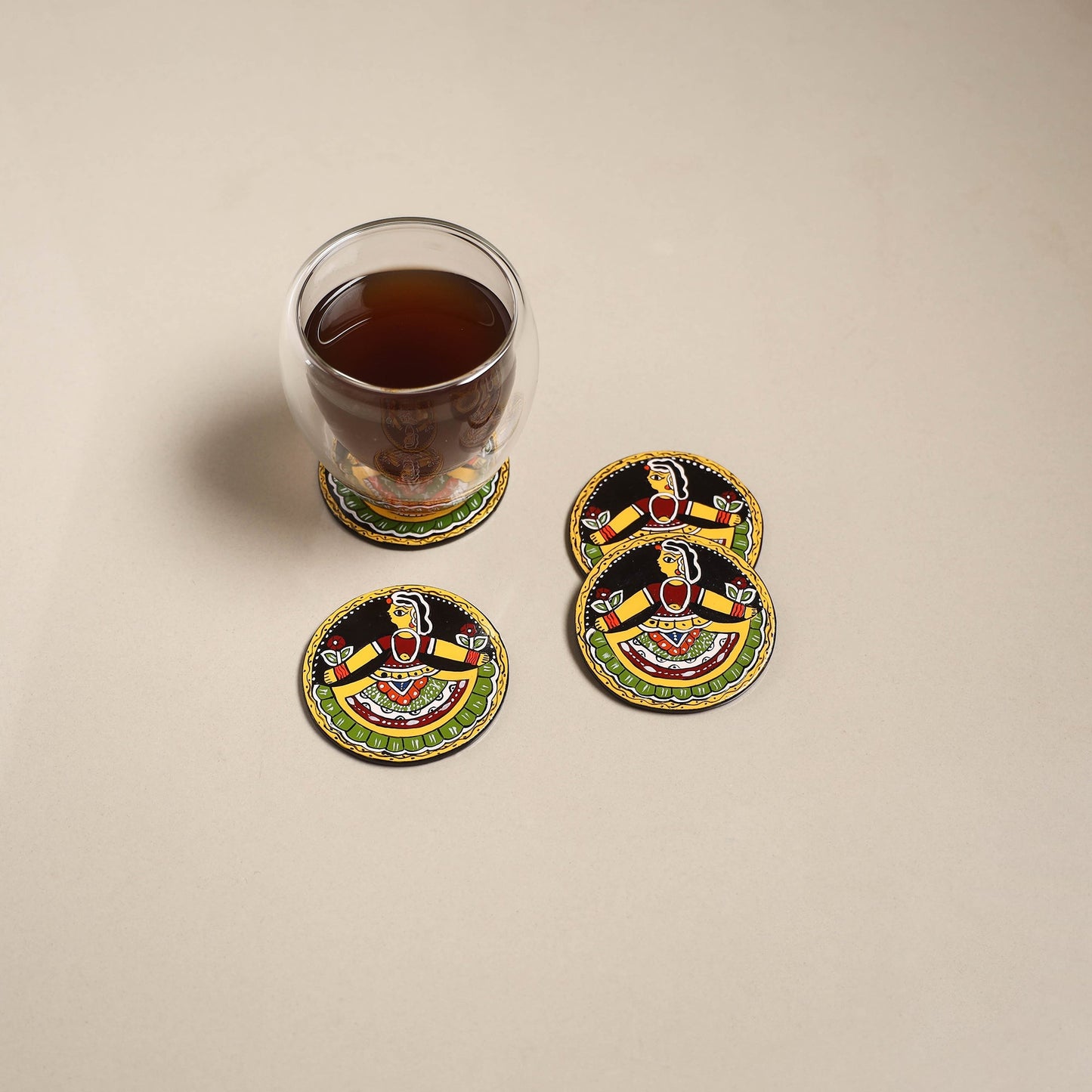 Tikuli art handpainted wooden coasters (set of 4) 02