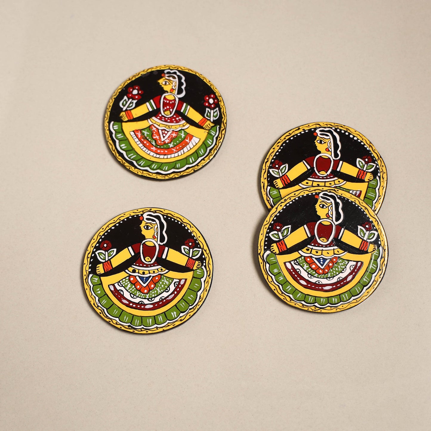 Tikuli art handpainted wooden coasters (set of 4) 02