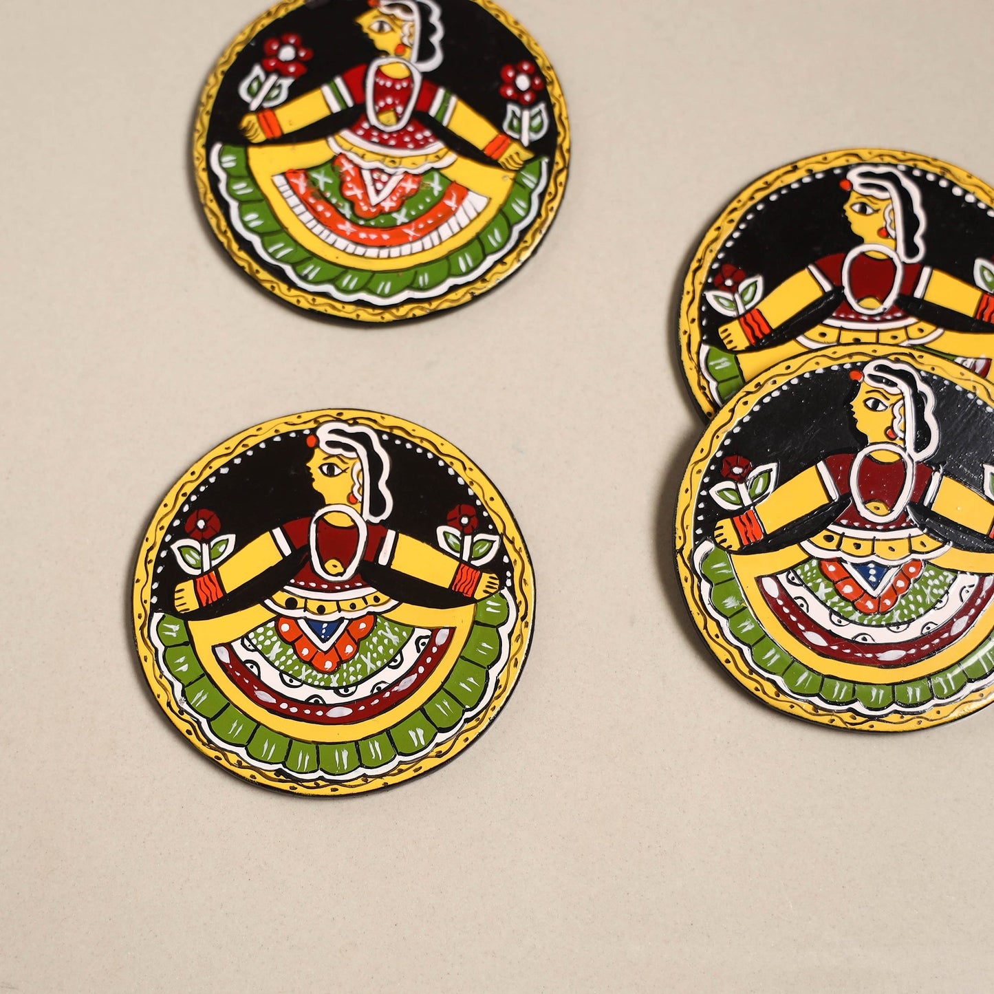 Tikuli art handpainted wooden coasters (set of 4) 02