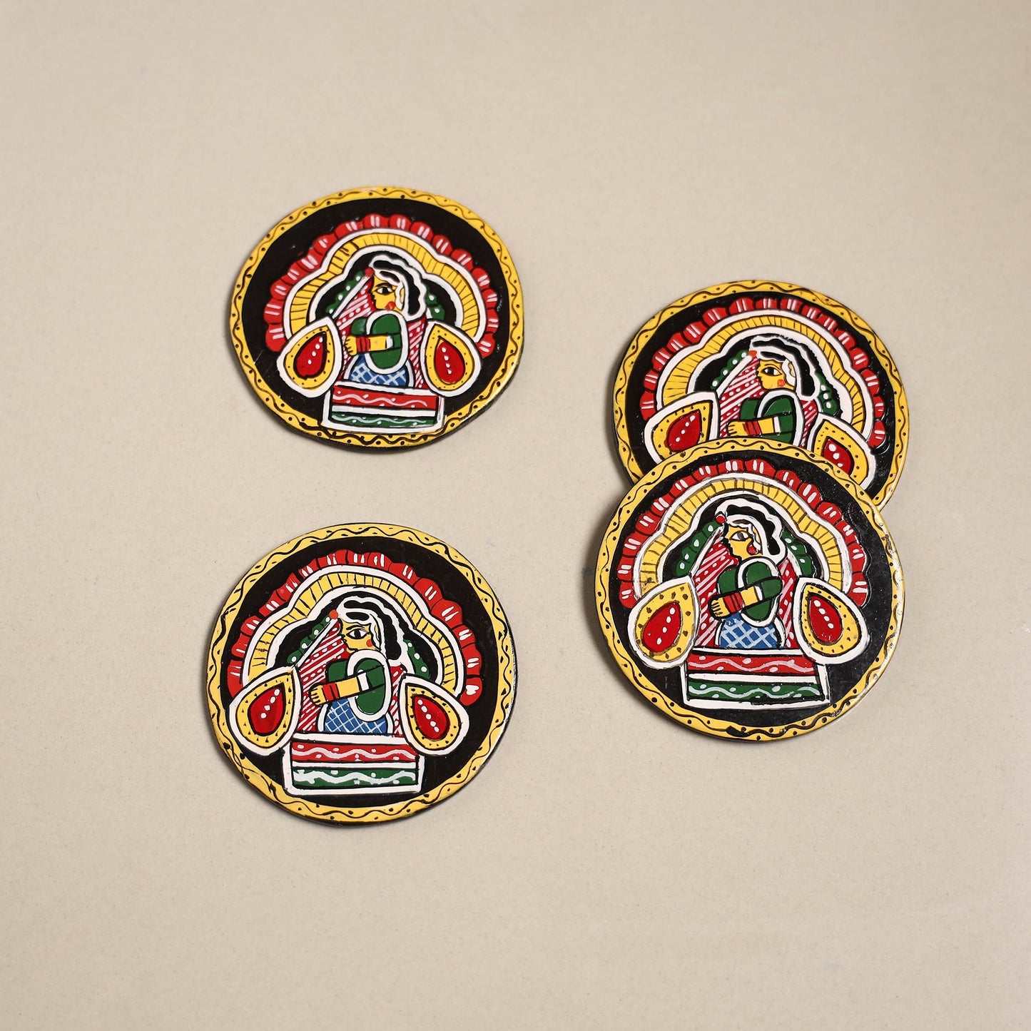 Tikuli art handpainted wooden coasters (set of 4) 03