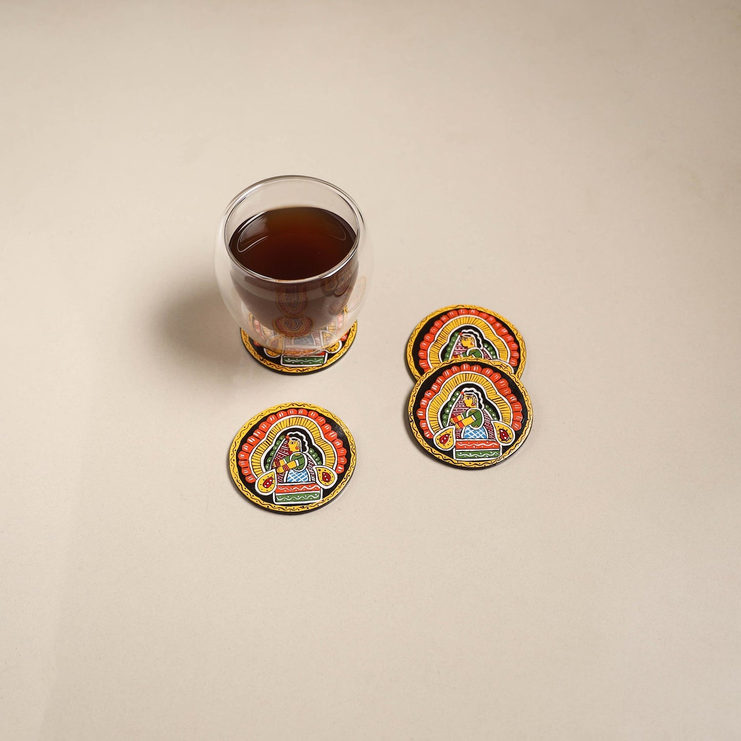 Tikuli art handpainted wooden coasters (set of 4) 05