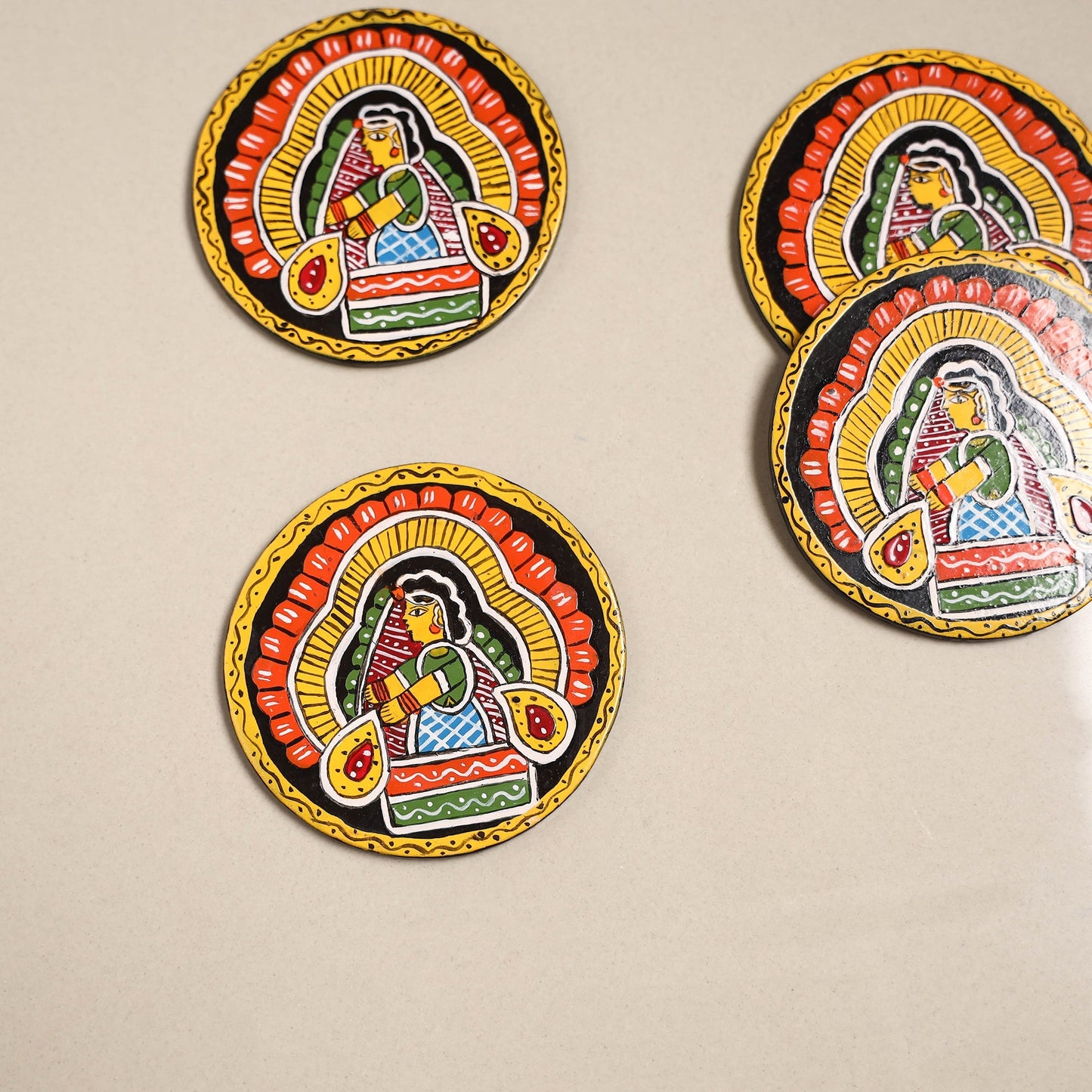 Tikuli art handpainted wooden coasters (set of 4) 05
